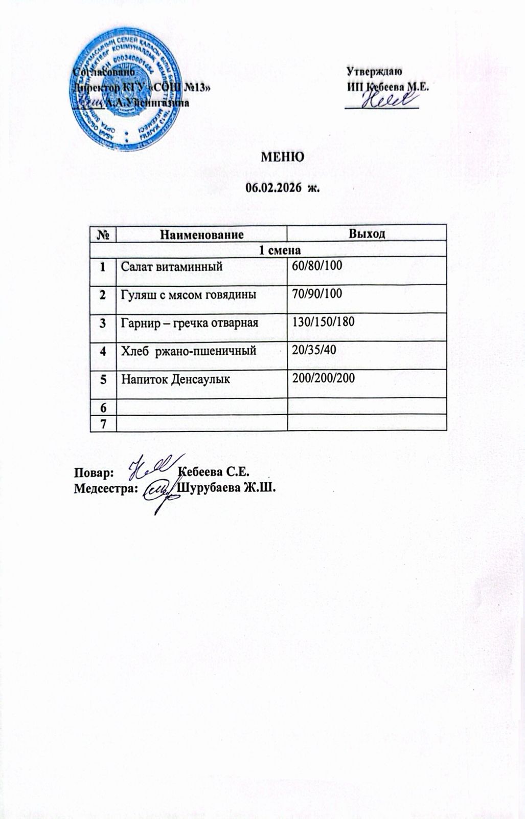 Ас мәзірі 06.02.2026 ж