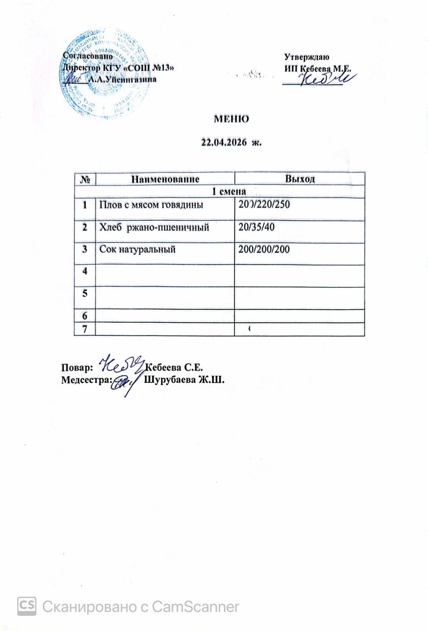 Ас мәзірі 22.04.2026 ж