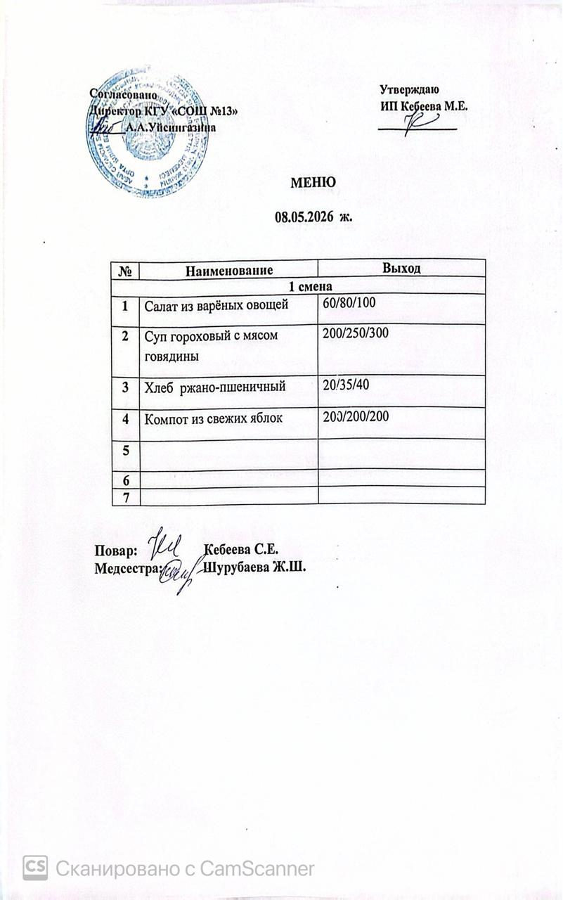 Ас мәзірі 08.05.2026 ж